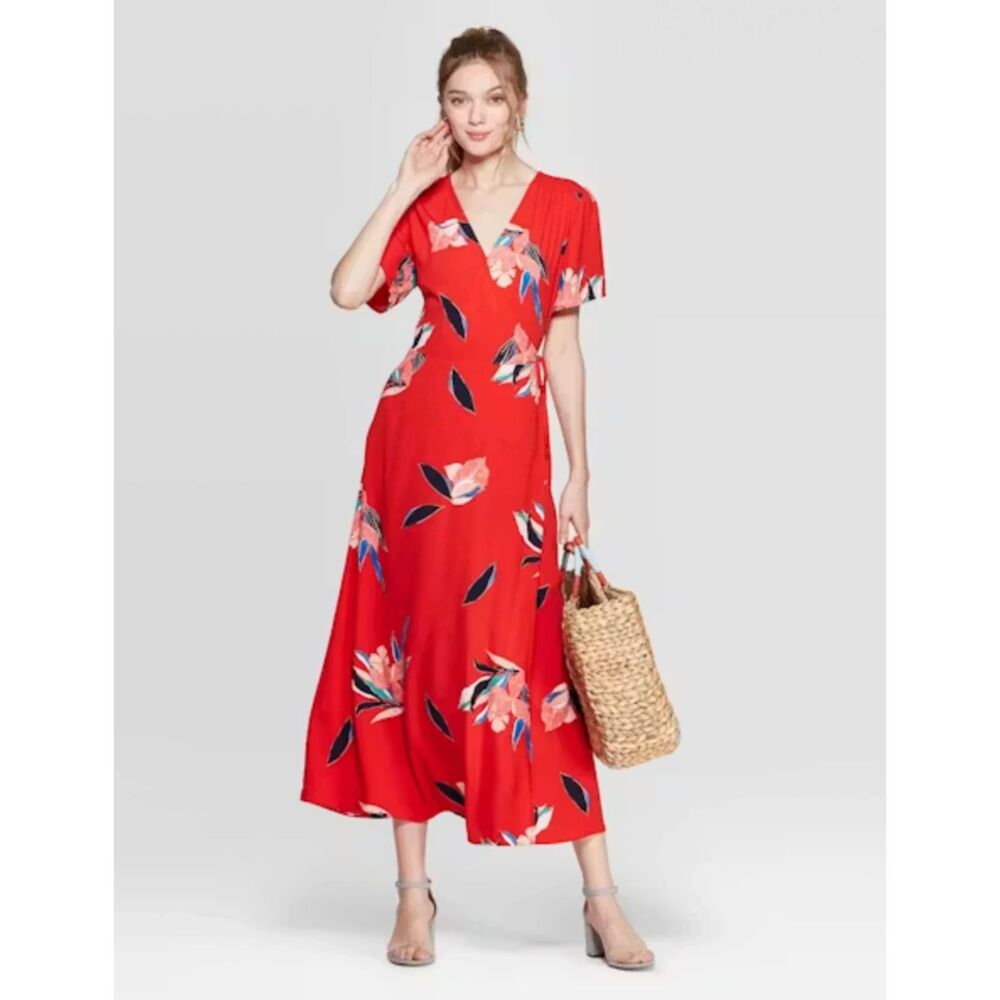 A New Day red floral wrap maxi dress